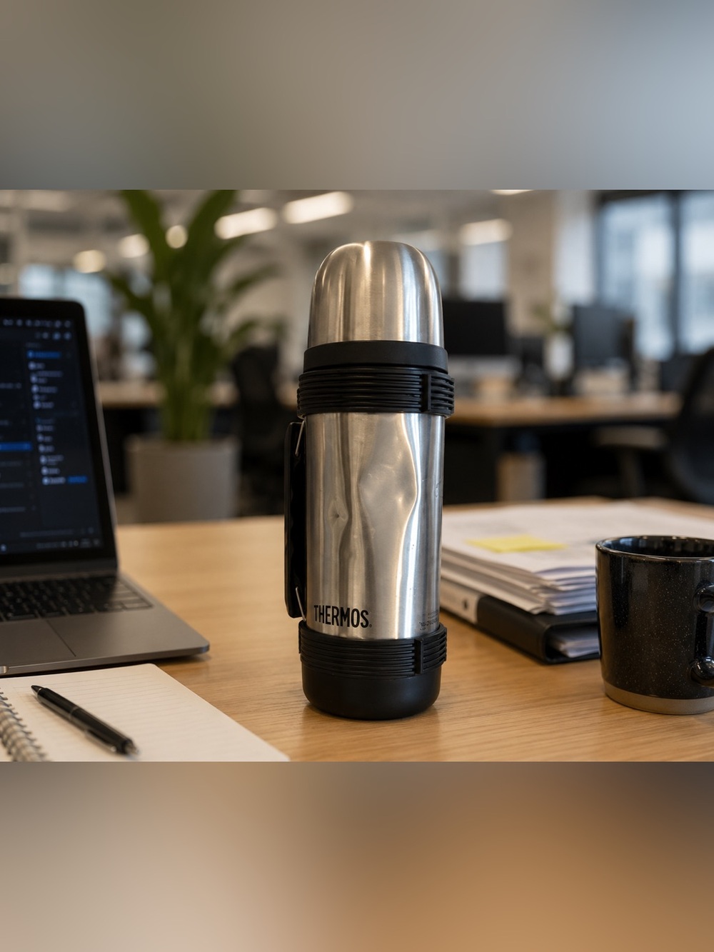 Thermos Silver and Black Vacuum Flask